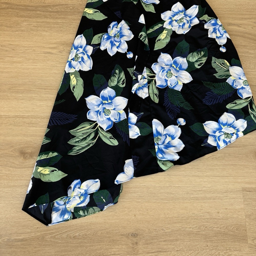 Banana Republic Dress 8 Tall Black Blue Floral Asymetrical Hawaiian Travel - Picture 4 of 12